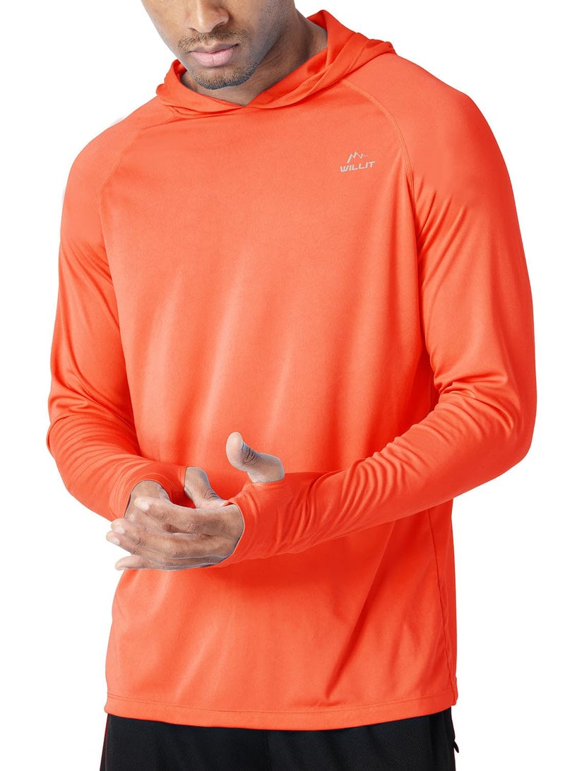Willit Men's Sun Shirts UPF 50+ Rash Guard Long Sleeve Sun Protection Hoodie SPF UV Fishing Lightweight Athletic Running Tangerine L - Image 1